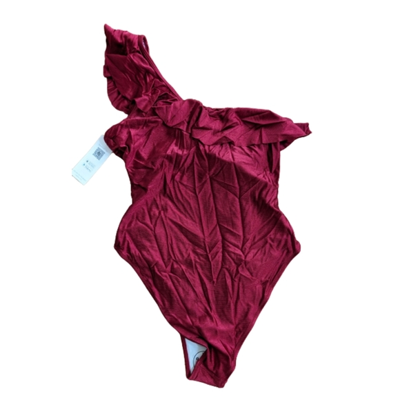 Cupshe Swimsuit Womens Sz L Ruffle One Piece Red Sparkle.added Halter Sparkle - Picture 6 of 10